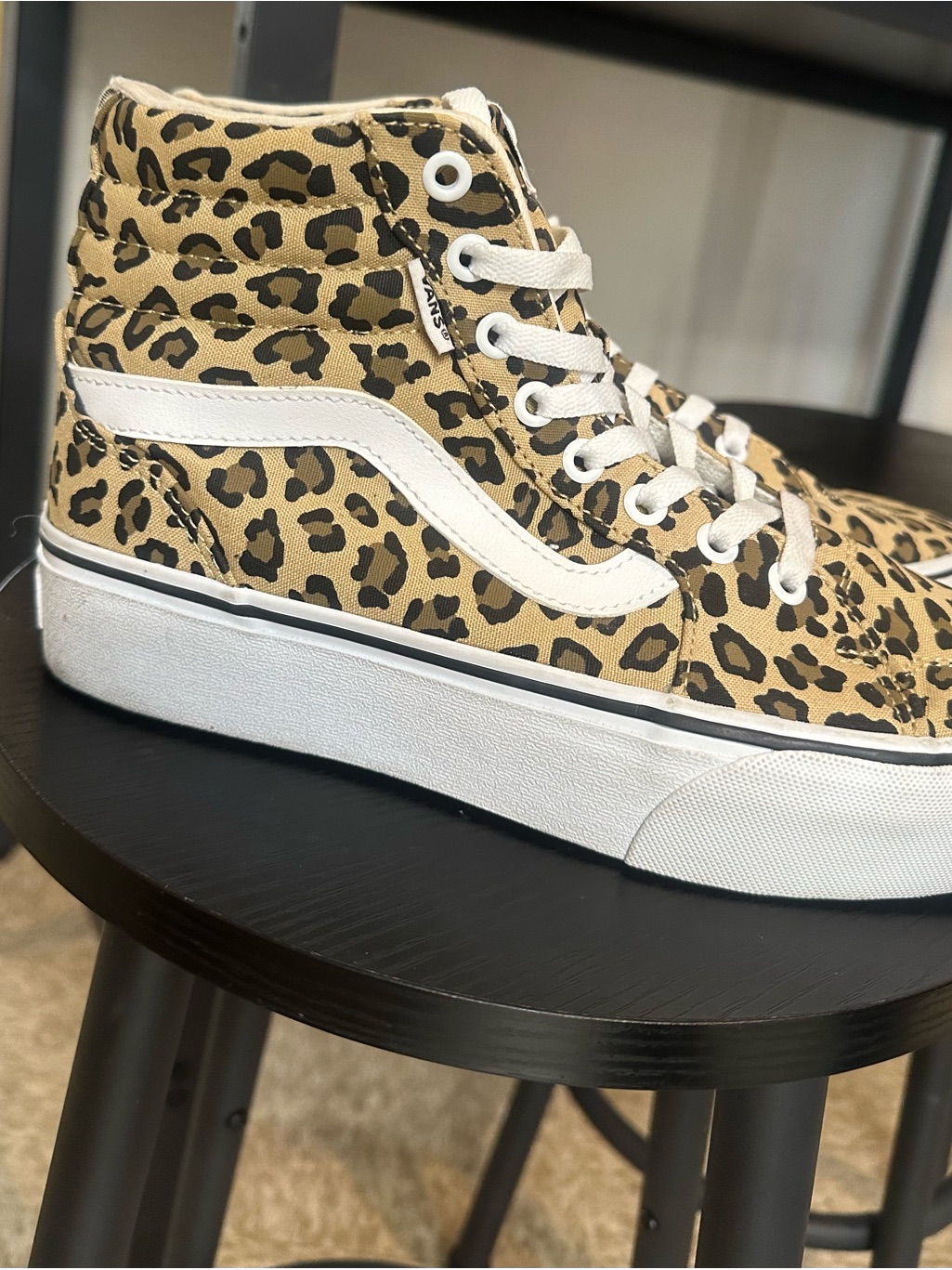 Vans Leopard Print High Top Sneakers - Tan/Black/White